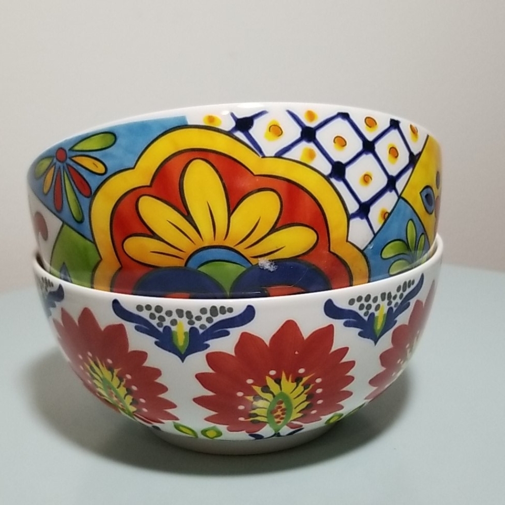 Maxcera Floral Design 6" Cereal Soup Ceramic Bowls - Picture 2 of 13